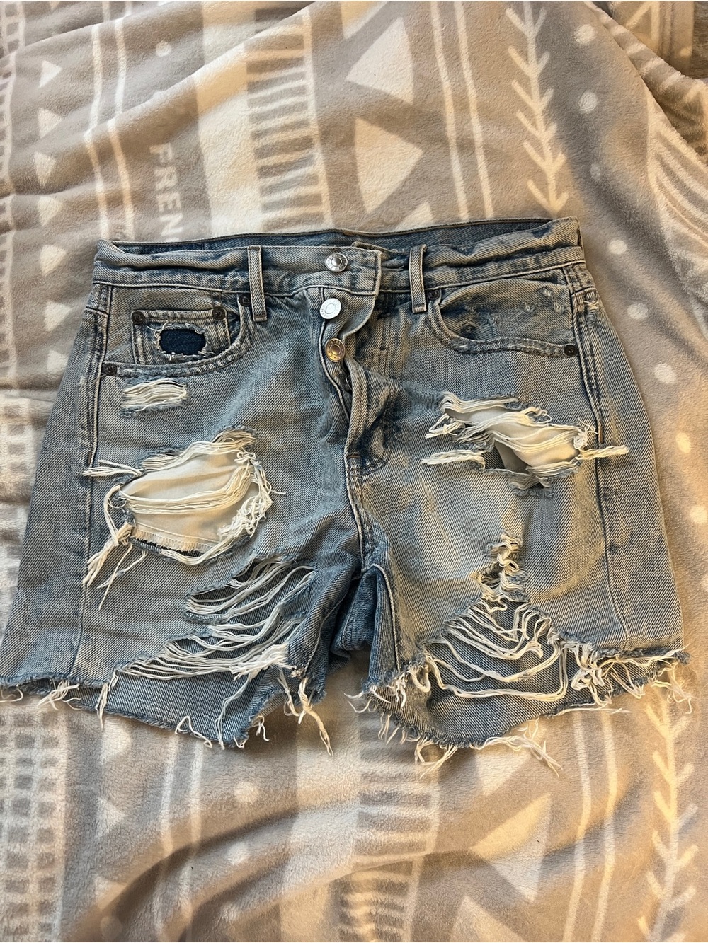 American Eagle Outfitters Distressed Light Blue Denim Shorts